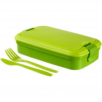 Curver - Bento Recipiente para Alimentos Lunch & Go 1.4 L - Con Cubiertos - 2 Compartimentos + Separador Interno - Color Verde Lima