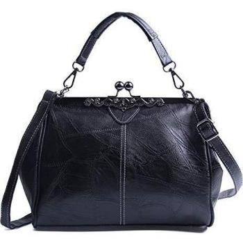 LUI SUI Bolso Retro de Mujer, Monedero de Cuero de PU Bolso de asa Superior Vintage Bolso de Hombro Crossbody Kiss Lock para Damas