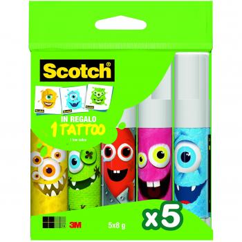 Pegamento en barra Scotch Monster, set de 5 unidades de 8 g cada una, ideal para niños y manualidades