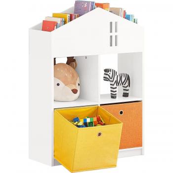 Estantería Infantil de Juguetes y Libros de Madera Blanca con 2 Cestas 65 x 27 x 91 cm KMB49-W