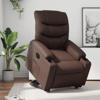 Sillón reclinable elevable eléctrico de cuero sintético marrón vidaXL327220