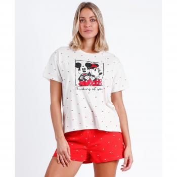 Pijama de mujer Disney Manga Corta Thinking of You rojo con cuello redondo y dibujo frontal