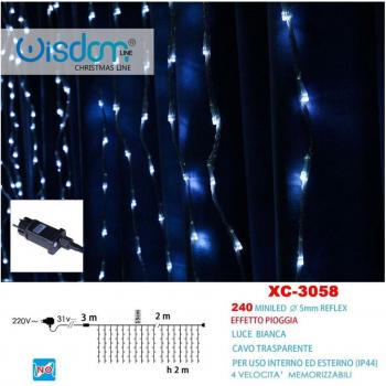 Cortina de Luz Navideña 240 Mini LEDs Efecto Lluvia Luz Blanca IP44 Xc-3058