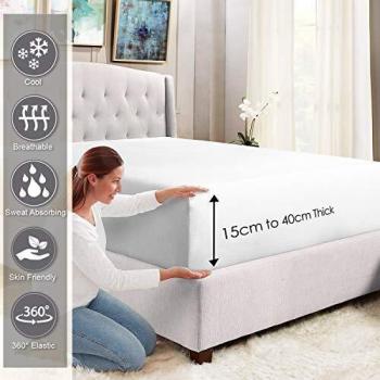 Pizuna 400 Hilos sabanas bajeras 150x200 Blanco, sábana Bajera de algodón 100% de Grapa Larga con Tejido Suave de satén se Ajusta a un colchón de hasta 50 cm.