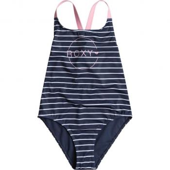 Bañador con tirantes cruzados Roxy Bico Basic Stripe para niñas, colores azul marino, blanco y rosa, talla 16
