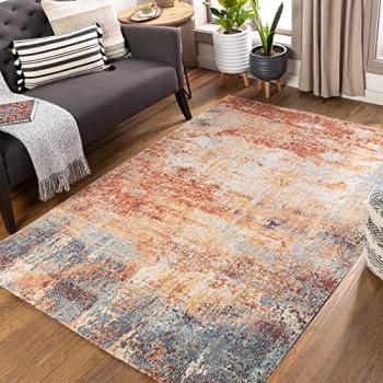 Alfombra Surya MIJEK Rectangular 200x275 cm, Diseño Abstracto Moderno, Alto 6 mm, Exterior/Interior Rojo y Azul