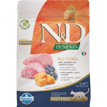 Comida para gato Farmina N&D CAT Adulto Arándano Cordero Calabaza 300 g - Fórmula sin granos, con cordero como fuente principal de proteínas, enriquecida con arándanos y calabaza