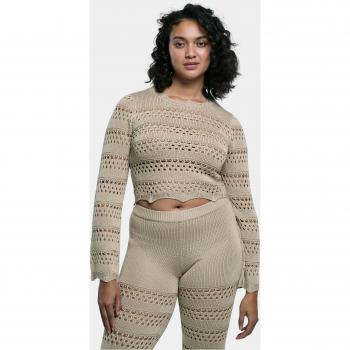 Urban Classics Women's Cropped Crochet Knit Sweater in Soft Seagrass