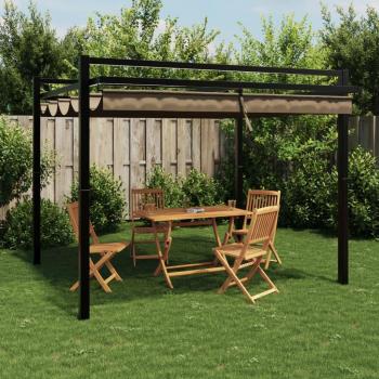 Cenador de jardín con techo retráctil taupe 3x3 m Gris Topo