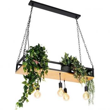 Lámpara colgante industrial negra de madera con 5 luces, dimensiones 100 x 32 x 129.7 cm - SHELF