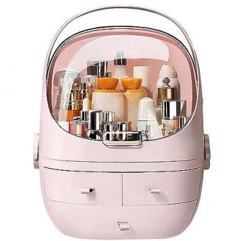 JOYBOS Caja de almacenamiento de cosméticos ovalada a prueba de agua y polvo, plástico, 30x28x40 cm - Rosa
