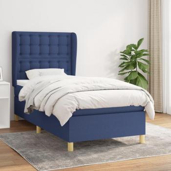 Cama box spring de muelles con colchón azul 80x200 cm en tela