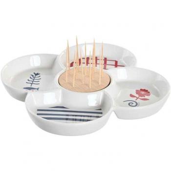 Set de Aperitivo Mediterráneo Casas con Diseño de Casitas Azules en Gres y Bambú