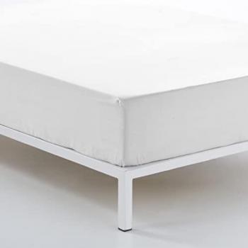 Sábana Bajera Ajustable 100% Algodón Blanco para Cama de 105 cm - Alto 35 cm - 144 Hilos