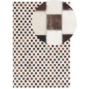 Alfombra de Piel de Vaca Marrón y Beige 140 x 200 cm Patrón Geométrico Patchwork