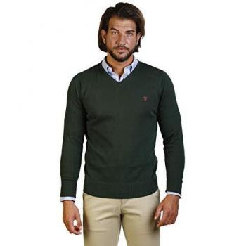 Jersey Hombre Cuello Pico Cuello en V. Suéter Mangas largas Verde. Jersey Hombre Punto JI1JPICO-Verde