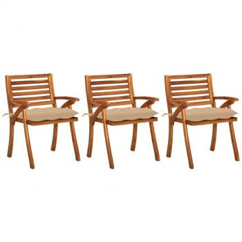 Garden Dining Chairs with Cushions Set of 3 Solid Acacia Wood