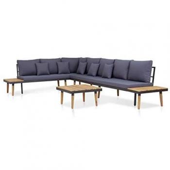 7-Piece Brown Acacia Wood Garden Lounge Set with Cushions