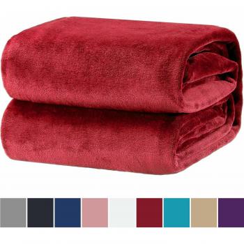 Bedsure Manta Sofa Grande Invierno - Manta Cama 90 de Franela Extra Suave, Mantas 150x200 cm Cubre Sofas, Rojo