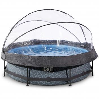 Piscina EXIT Stone Redonda 300 cm con Cúpula Multifuncional y Bomba de Filtro