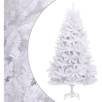 Árbol de Navidad artificial con bisagras y soporte blanco 180 cm, nieve flocada, color blanco y verde