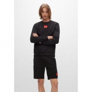Sudadera Diragol negra HUGO para hombre, de felpa de algodón con etiqueta con logo roja