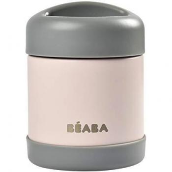 BÉABA Envase Conservación Alimentos Isotérmico, Para Bebés y Niños, 100% Hhermético, Inox, Mantiene el frío/calor durante más de 5h, Doble pared, 300 ml, Gris/Rosa