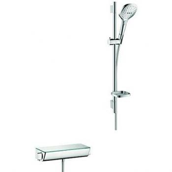 Hansgrohe 27038400 Raindance Select E 120 combinación de set de ducha y termostato, 3 tipos de chorro, blanco/cromo
