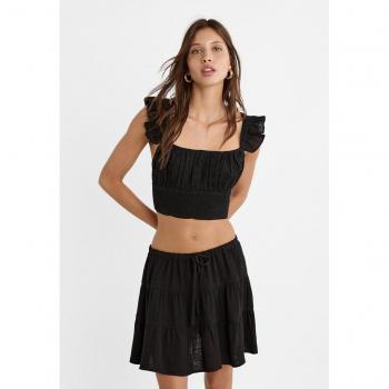 Embroidered Black Strappy Crop Top Size S