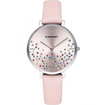 Reloj analógico para Mujer de Radiant. Colección Ella. Reloj Plateado con Correa Rosa y Esfera Rosa con pedrería de Colores. 3ATM. 36mm. Referencia RA525606.