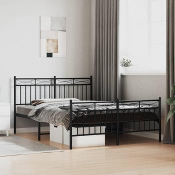 vidaXL Metal Bed Frame without Mattress with Footboard Black 135x190cm