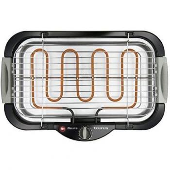 Taurus Maxim`s III – Barbacoa eléctrica, parrilla ajustable 2 alturas, sin patas, resistencia y bandeja de agua extraíbles, interior y exterior, temperatura regulable, interruptor de seguridad, 2000 W