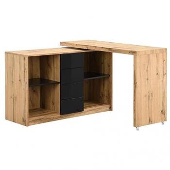 Escritorio extensible con tablero giratorio 360° - MDF - Natural y negro - PAVELO