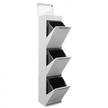 Cubo de Basura y Reciclaje Arregui Ecoclas Plus de Acero con 3 Compartimentos y Bandeja Superior - 51L (3x17L) - Contenedor para Cocina y Hogar