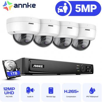 Kit de Vigilancia 8CH 4K NVR con 4 Cámaras de 5MP, Visión Nocturna, Detección de Movimiento y Disco Duro de 1TB - Annke