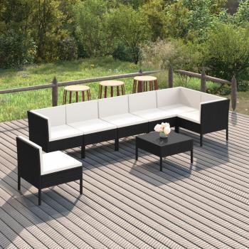 8-Piece Black Poly Rattan Garden Lounge Set with Cushions