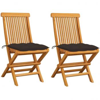 Sillas de jardín 2 uds madera de teca con cojines gris taupe