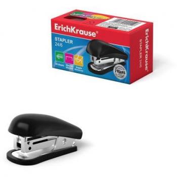 ErichKrause Compact Flat Stapler 24/6 Black, Mini Stapler Up to 20 Sheets, Durable Plastic Body, Steel Mechanism