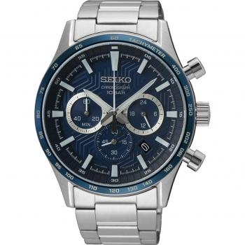 Seiko Men's Sports Chronograph Quartz Watch with Blue Dial and Stainless Steel Band (SSB445P1)
