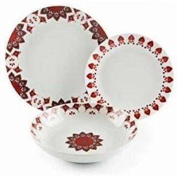 Excelsa Lhasa Red Servicio de Platos de 18 Piezas, Porcelana, Rojo