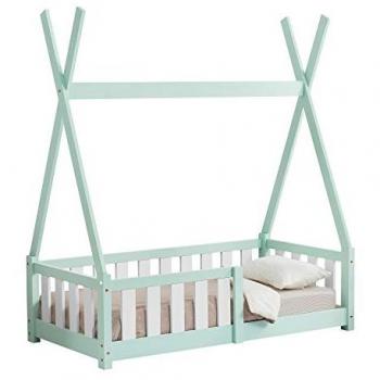 Cama Infantil Tipi Helsingborg 140x70 cm con Reja de Seguridad en Pino Color Verde Menta