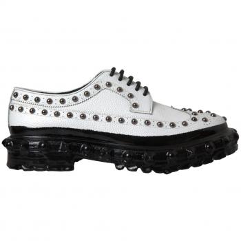 Dolce & Gabbana Black White Embellished Derby Formal Shoes, Laced, Male, Stylish Leather, Size EU44/US11