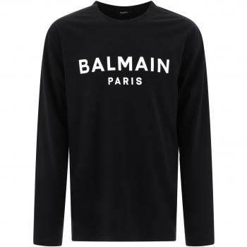 Balmain Printed Long Sleeve Cotton T-Shirt for Men in Black, Size Large (DH1EK035BC77EAB)