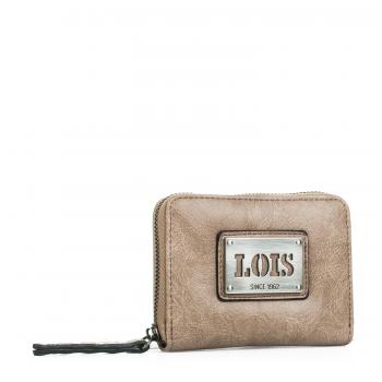 LOIS - 92726 Cartera Monedero Llavero de mujer con cremallera y 3 compartimentos + 2 para tarjetas y documentación. Piel sintética Polipiel., Color Beige