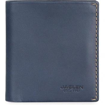 JASLEN Lyon 205618 Billetera para Hombre de Piel Auténtica con Protección RFID, Compartimentos para Tarjetas y Monedero con Cremallera, Color Azul Marino-Camel, T