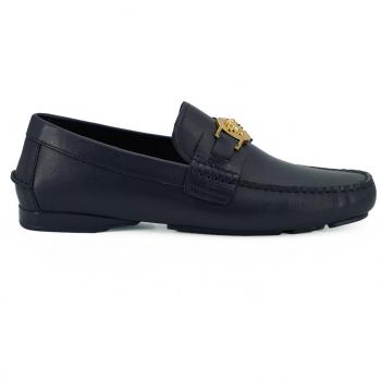 Versace Navy Blue Calf Leather Loafers Shoes - EU42/US9
