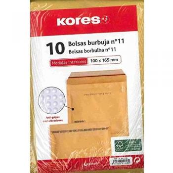Kores 10181100. Paquete de 10 Bolsas con Burbujas Kraft, Nº11, 100x165mm, Cierre Autoadhesivo