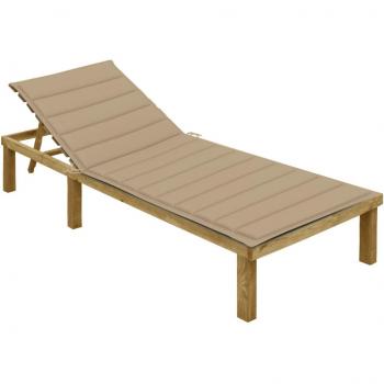 Tumbona con cojín beige de madera de pino impregnada