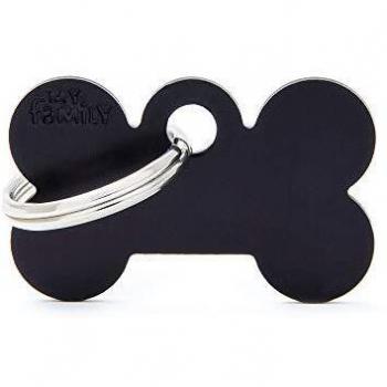 Medallita Personalizada Pequeña en Forma de Hueso de Aluminio Negro para Perros y Gatos