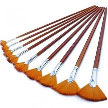 Pincel de artista-9pcs Pincel de Ajuste del Ventilador Pelo de Abedul Mango de Madera Sistema de Cepillo de Acuarela, acrílico y Pintura de línea